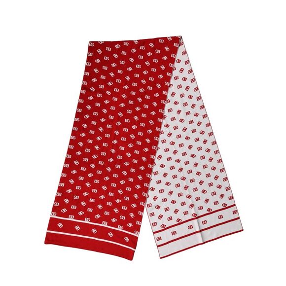 Dolce & Gabbana Red White Logo Print Foulard 201cm x 40.5cmMen Men's Scarf